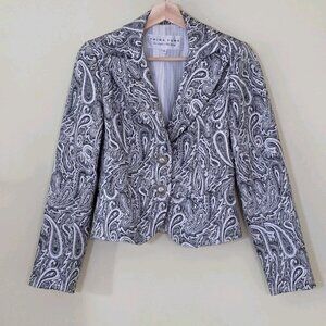 Trina Turk Blazer Womens 2 Gray Silver Paisley LS Cotton Wool Blend Party Boho